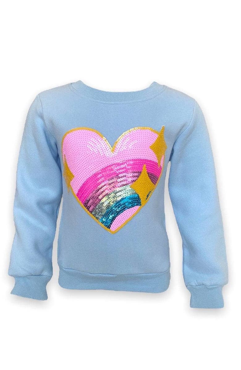 Lola + The Boys Rainbow Sparkle Heart Sweatshirt, Main, color, Blue