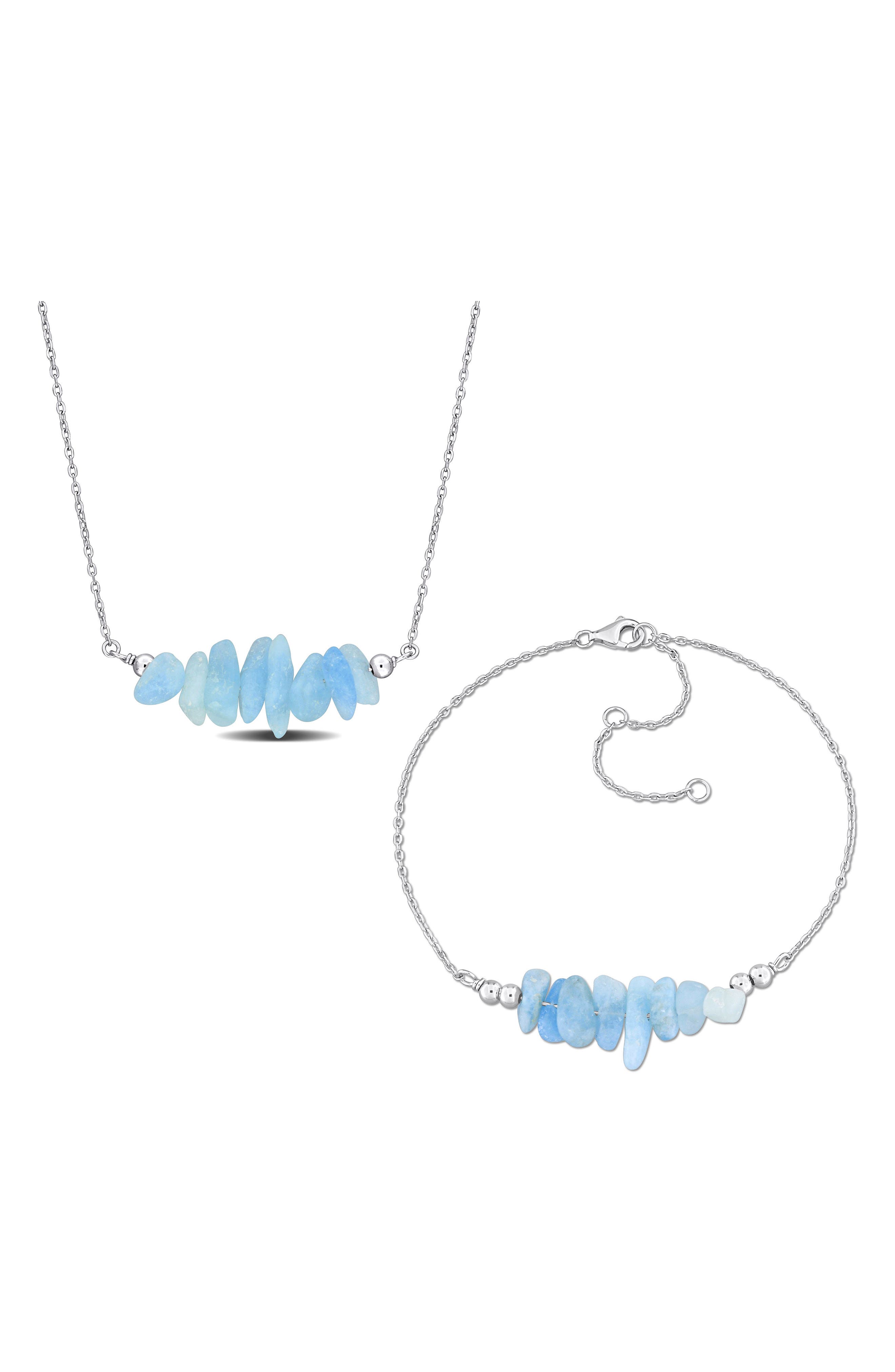 DELMAR Aquamarine Fancy Bead Necklace & Bracelet Set