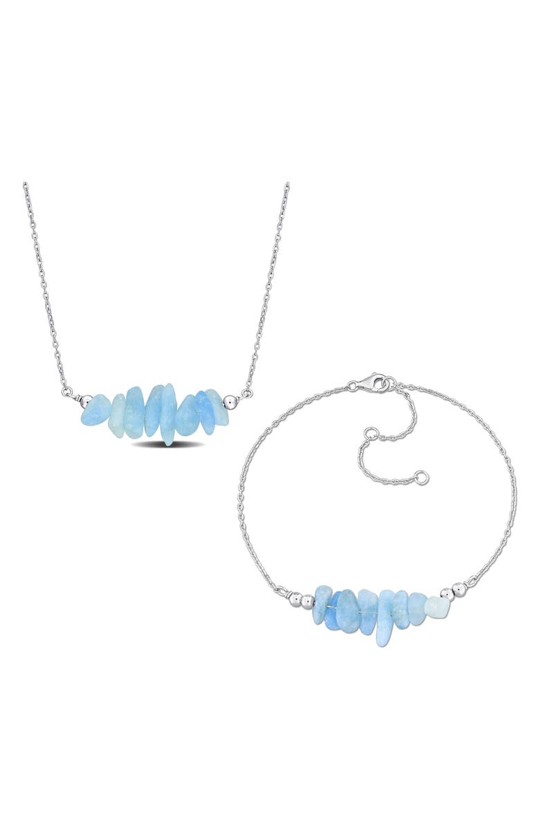 DELMAR Aquamarine Fancy Bead Necklace & Bracelet Set, Main, color, Blue