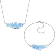 DELMAR Aquamarine Fancy Bead Necklace & Bracelet Set