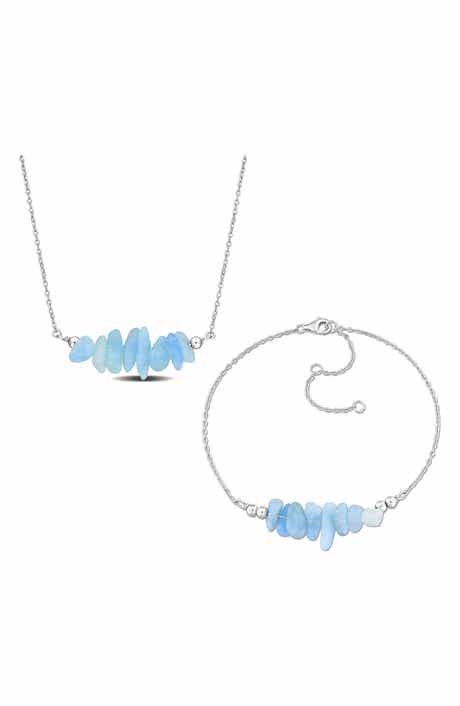 DELMAR Aquamarine Fancy Bead Necklace & Bracelet Set