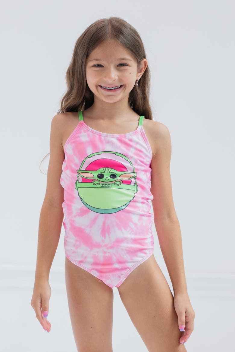 The Mandalorian Grogu One Piece Bathing Suit, Alternate, color, Grogu Pink Tie Dye