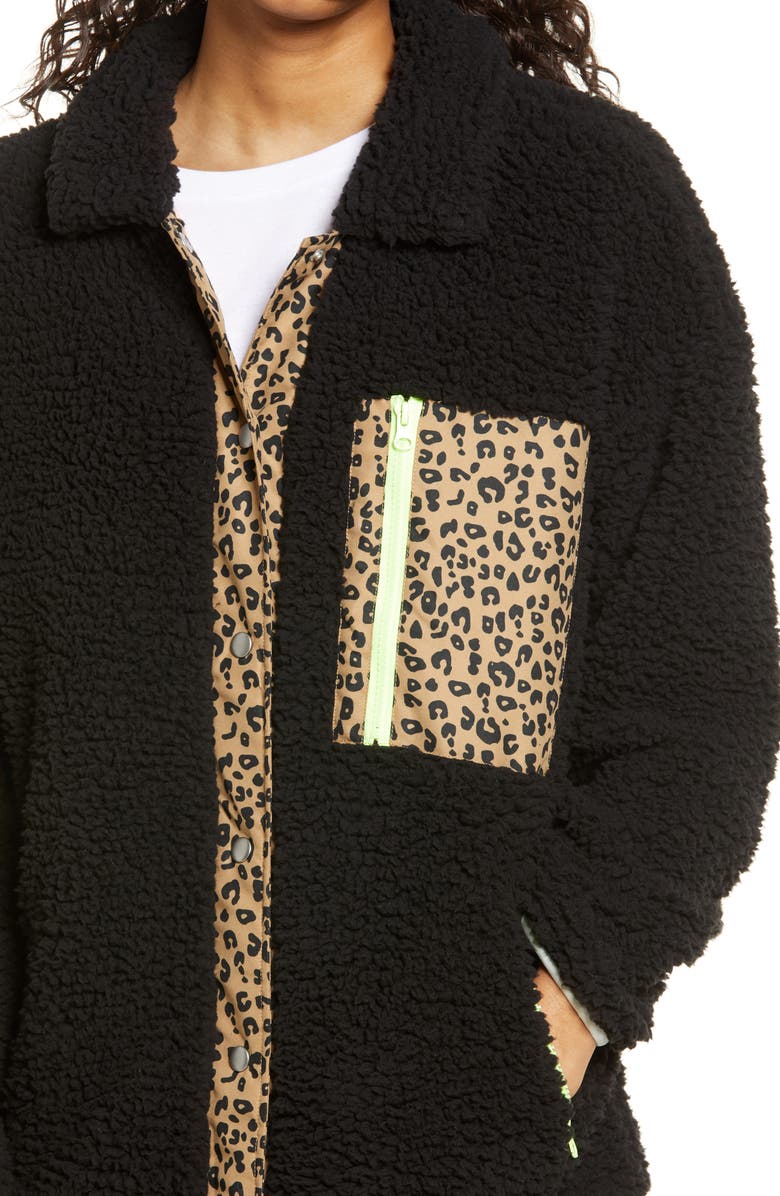 Thread & Supply Leopard Trim Fleece Jacket, Alternate, color,