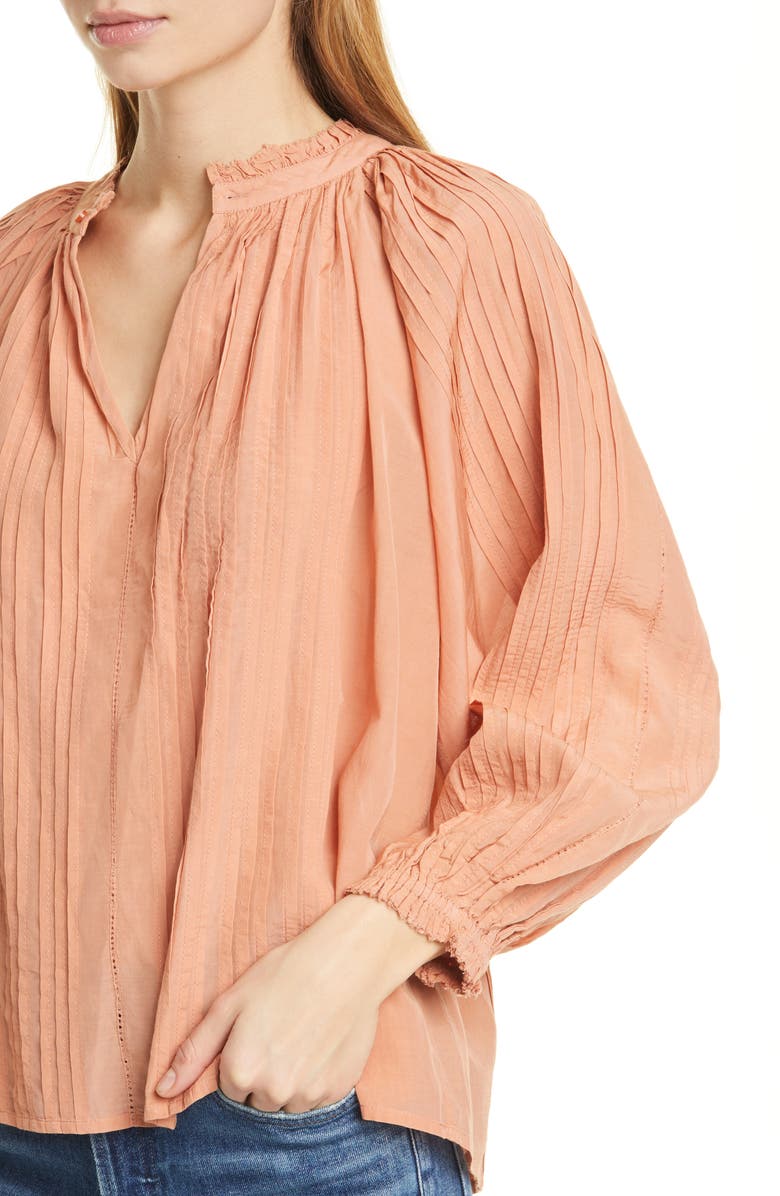 THE GREAT. The Lyric Pintuck Cotton Blend Blouse, Alternate, color, 