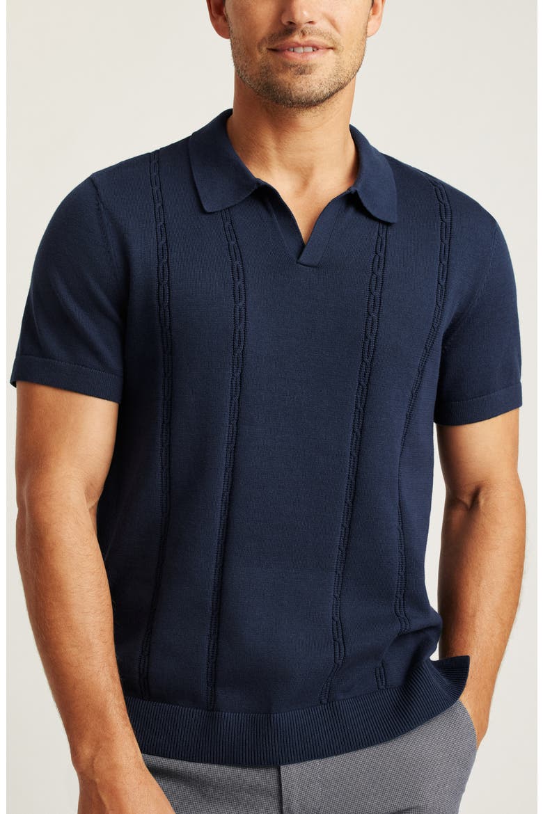 Placed Cable Johnny Collar Polo, Main, color, NAVY