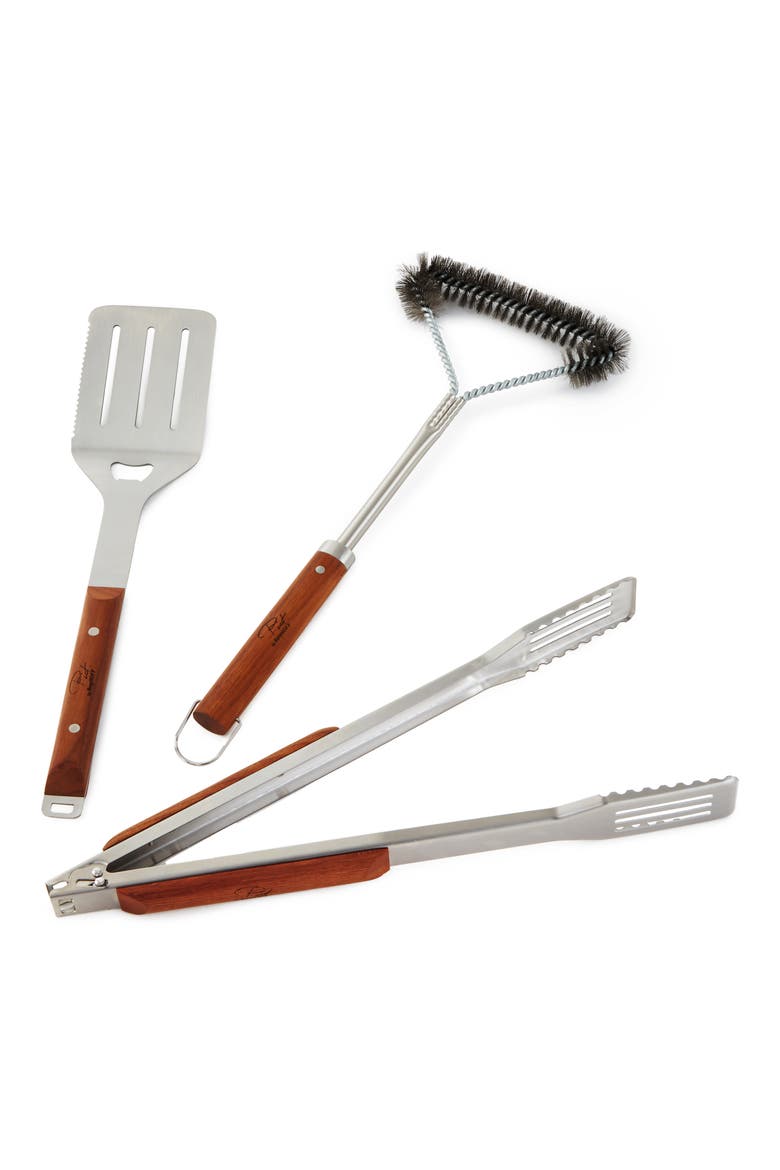 3-Piece BBQ Tool Set, Main, color, BROWN