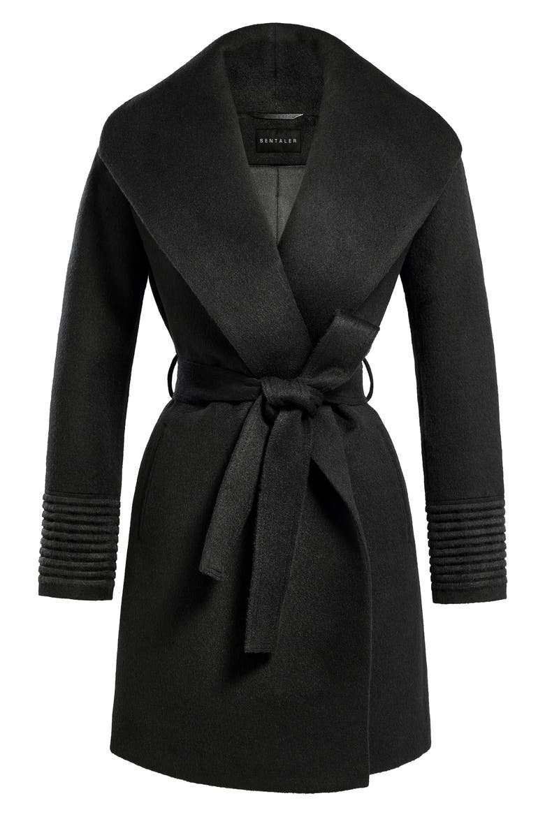 Shawl Collar Alpaca & Wool Coat, Alternate, color, BLACK