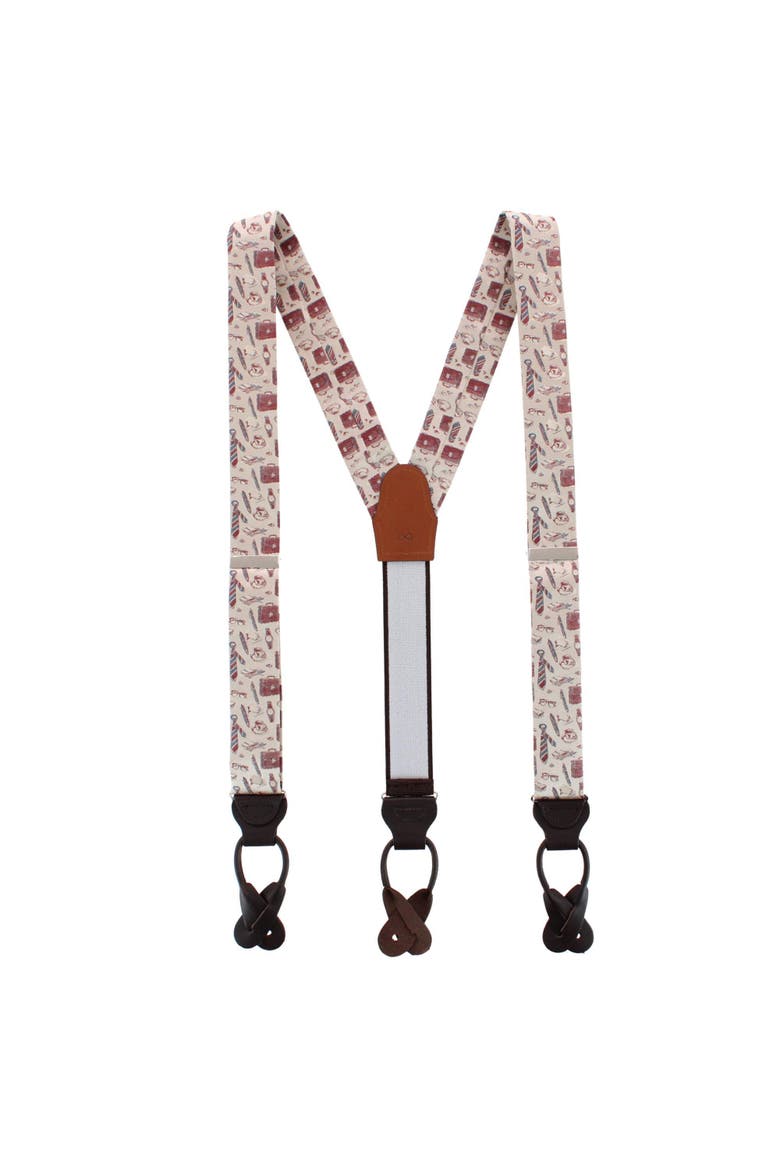 Day At The Office Novelty Silk Button End Suspenders, Alternate, color, Brown