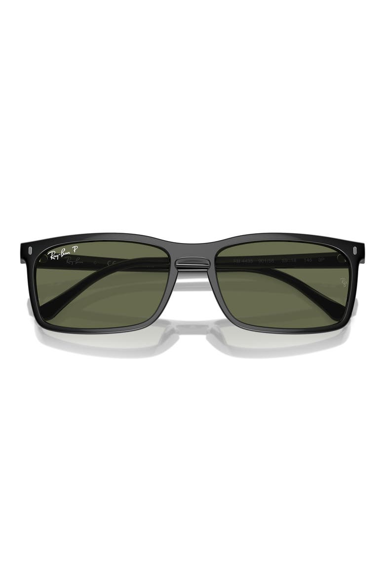 56mm Polarized Rectangular Sunglasses, Main, color, BLACK