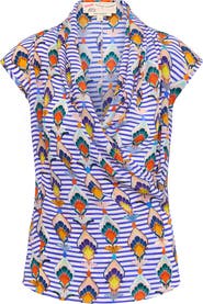 Maison Common Printed Wrap Silk Top Streifen - Druck mit geometrischen Tulpen-Design