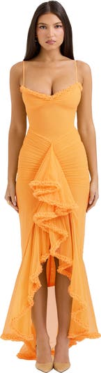 Gabbi Ruffle Mesh High-Low Cocktail Dress