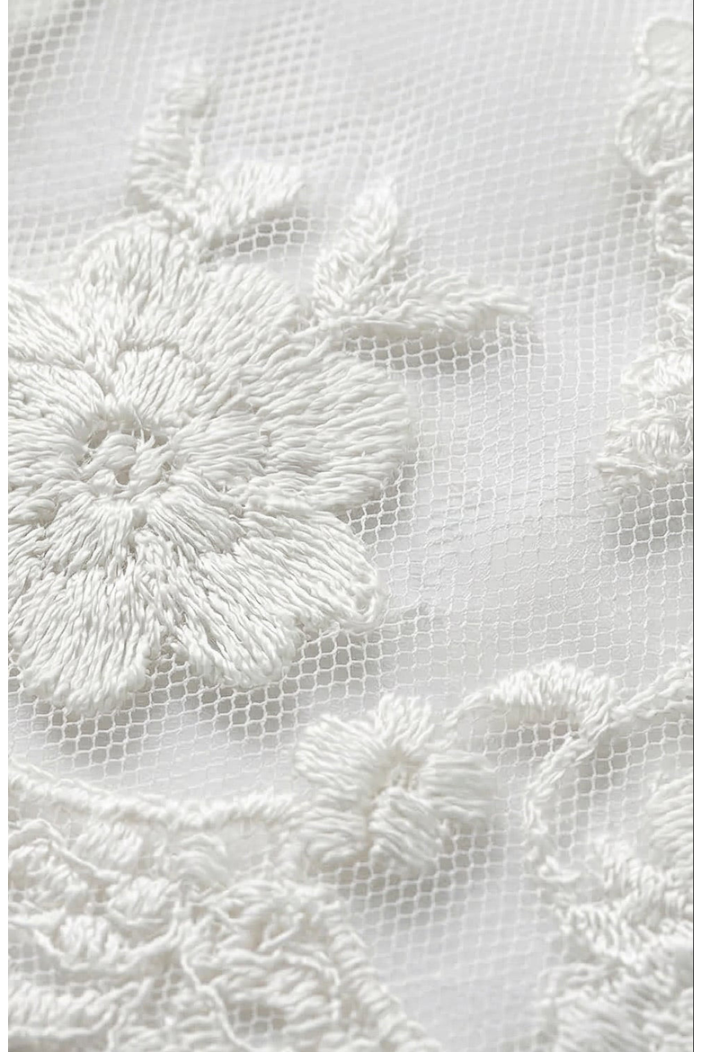 Sheer Lace Bow Tie Neck Ruffle Front Detail Blouse, Alternate, color, White