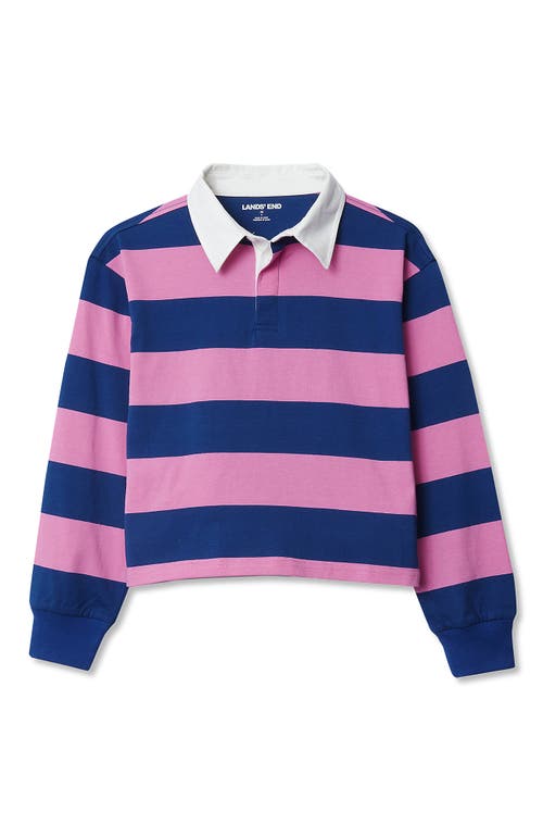 Lands' End Kids'  Girls Long Sleeve Stripe Rugby Shirt In Multi