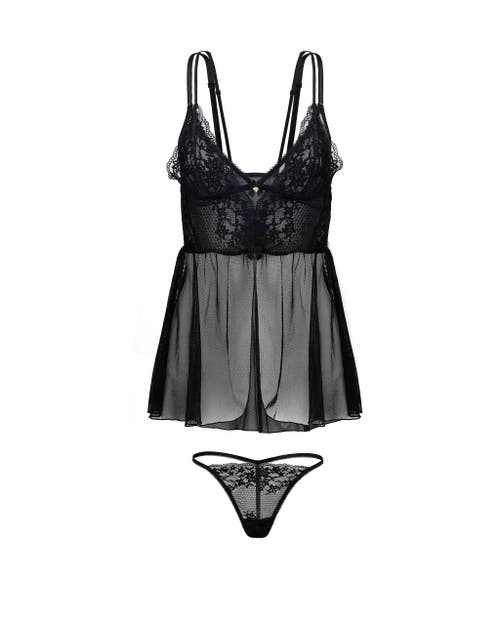 Adore Me Stevie Babydoll & G-string Set Lingerie In Black