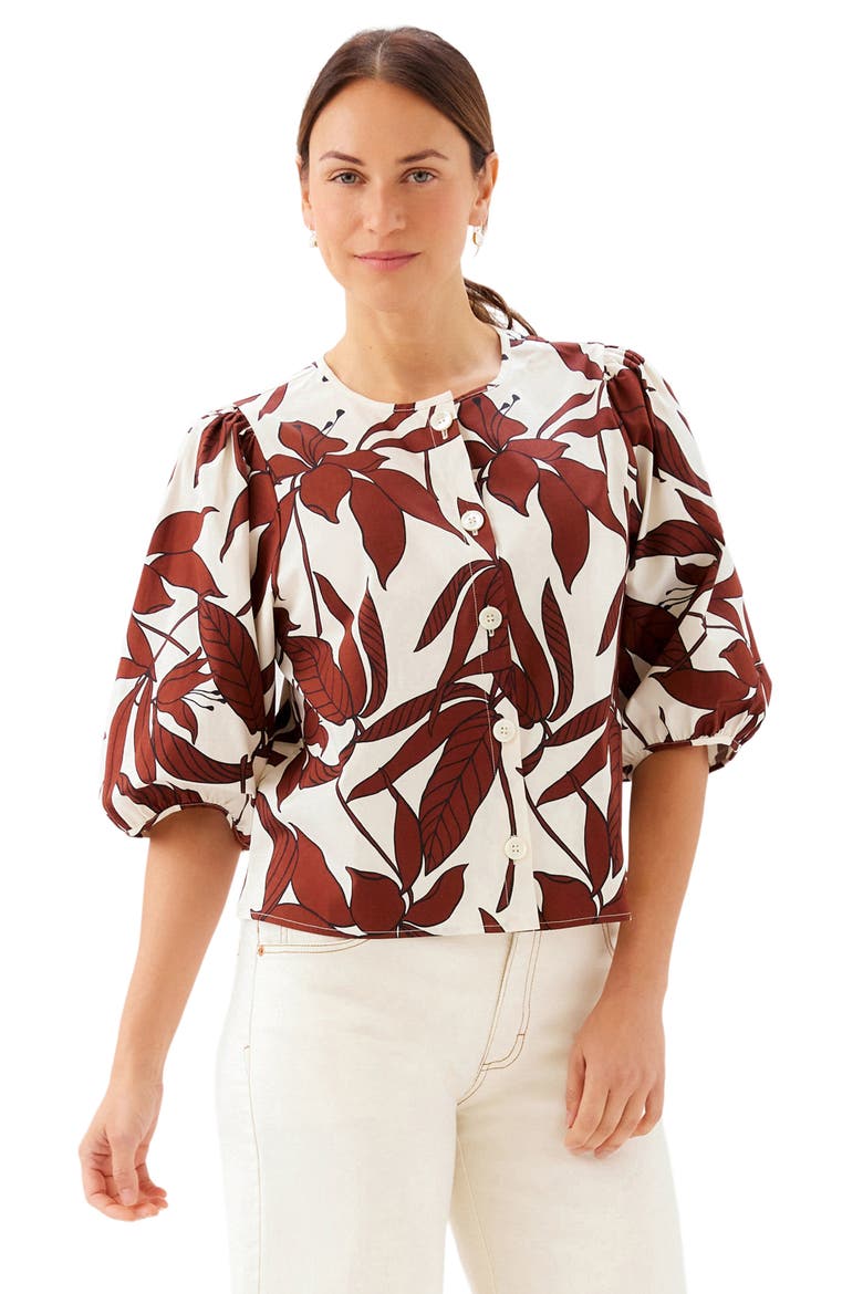 Puff Sleeve Button-Up Shirt, Alternate, color, PRINT