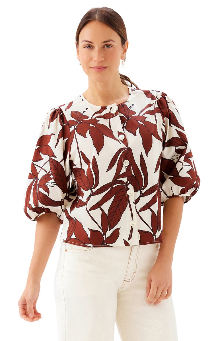 Karen Kane Puff Sleeve Button-Up Shirt, Alternate, color, Print