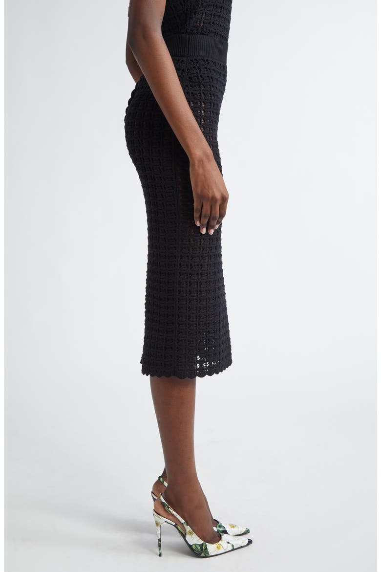 Virgin Wool Crochet Midi Skirt, Alternate, color, N0000 NERO