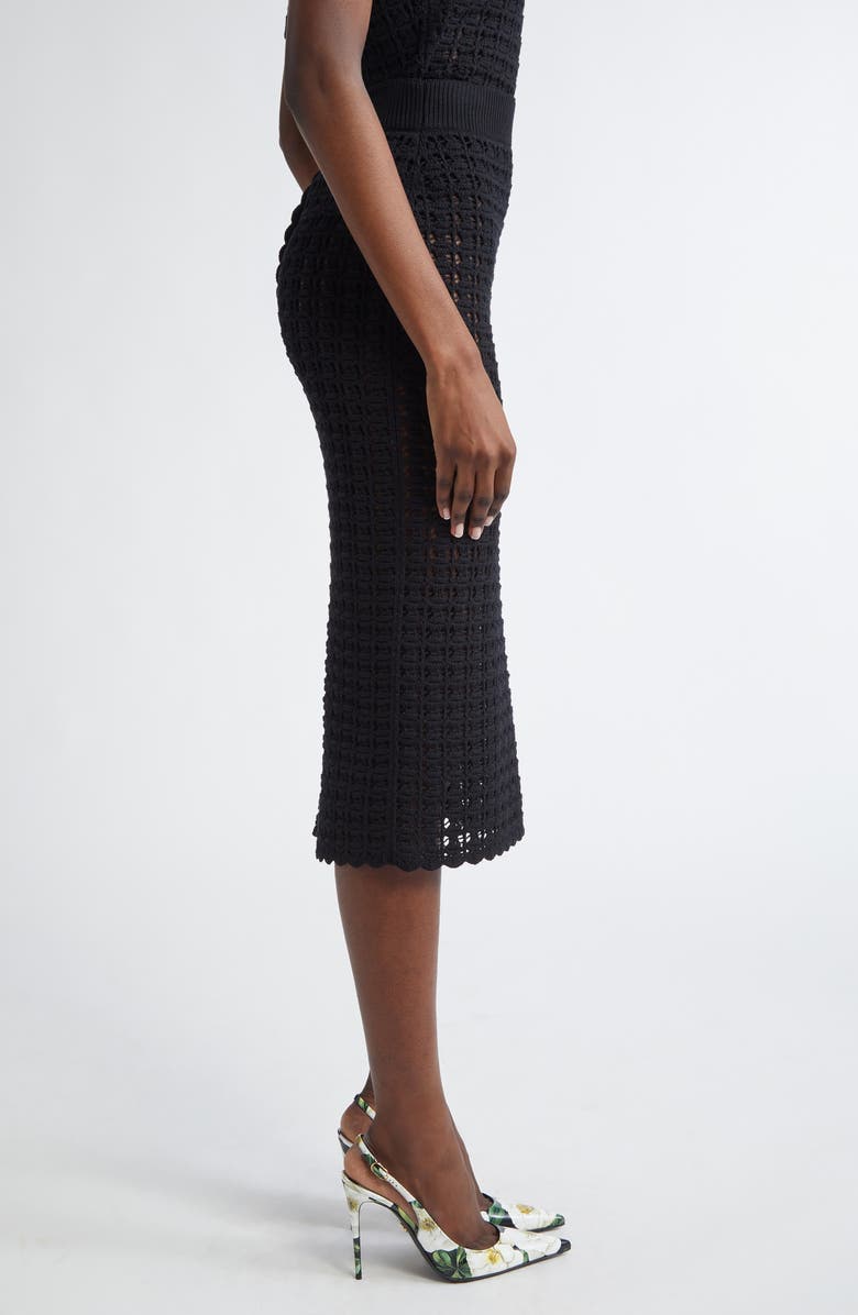 Dolce&Gabbana Virgin Wool Crochet Midi Skirt, Alternate, color, N0000 Nero