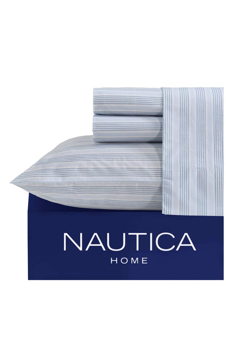 Tayleur Stripe 200 Thread Count Cotton Percale Sheet Set, Alternate, color, BLUE