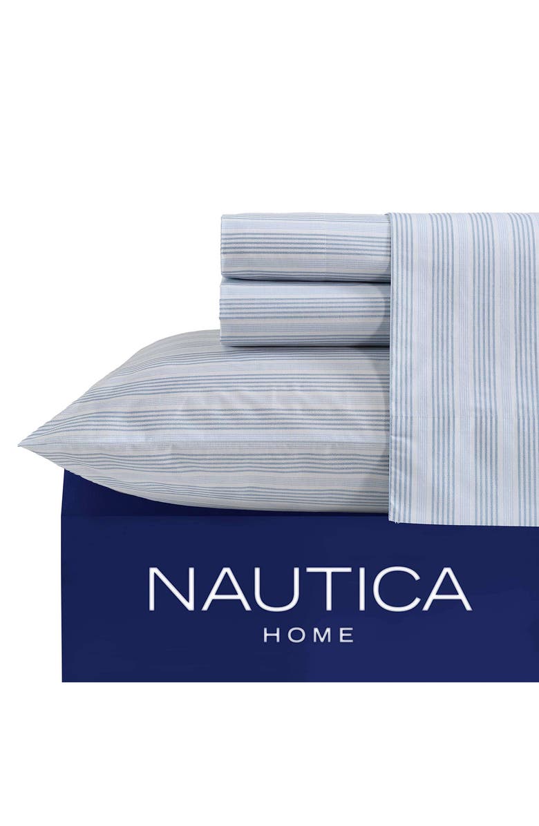 Nautica Tayleur Stripe 200 Thread Count Cotton Percale Sheet Set, Alternate, color, Blue