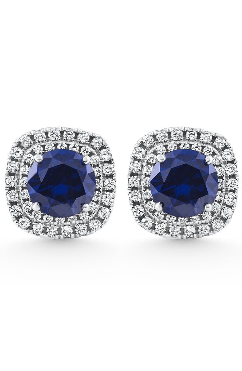 Bliss Diamond 2.65Ct Cushion Halo Blue Sapphire Diamond Studs 14k Gold Earring Lab Grown, Main, color, 14K White Gold