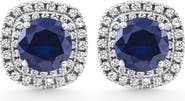 Bliss Diamond 2.65Ct Cushion Halo Blue Sapphire Diamond Studs 14k Gold Earring Lab Grown
