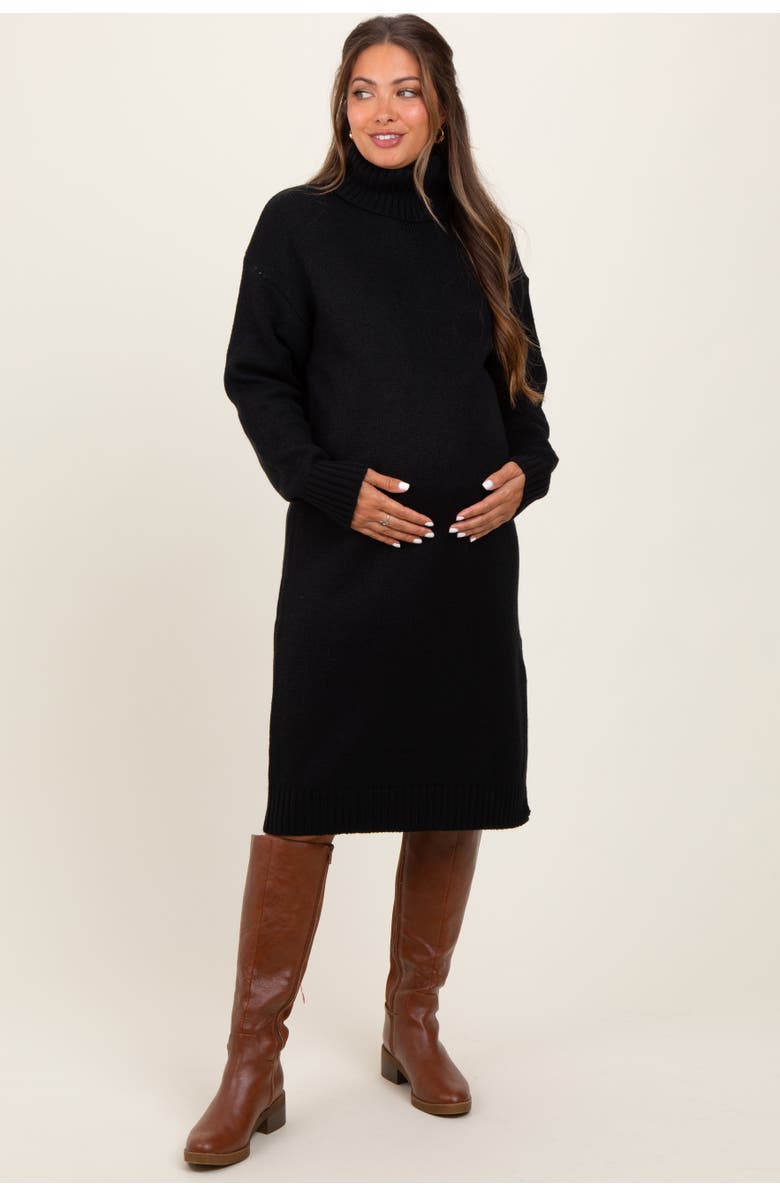 PinkBlush Turtleneck Side Slit Midi Sweater Dress, Alternate, color, Black