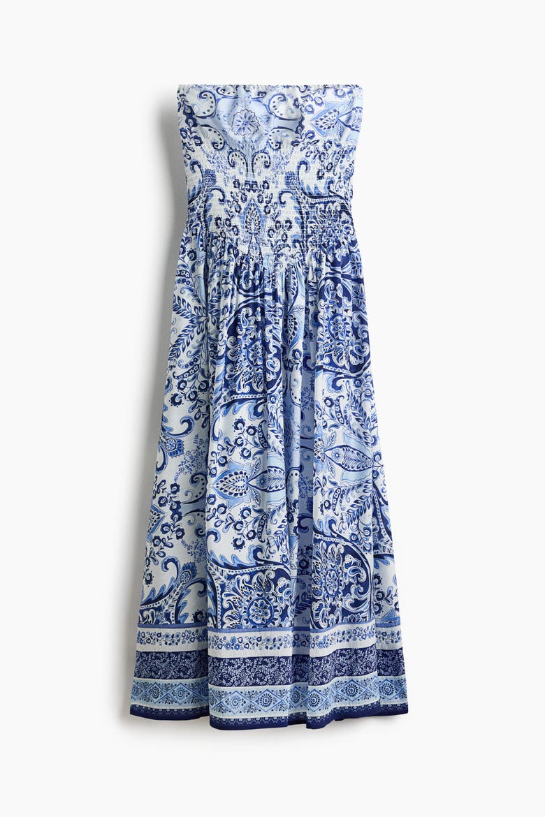 Smocked Bandeau Dress, Alternate, color, Blue/paisley