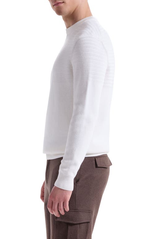 Bugatchi Mixed Stitch Cotton Crewneck Sweater In White