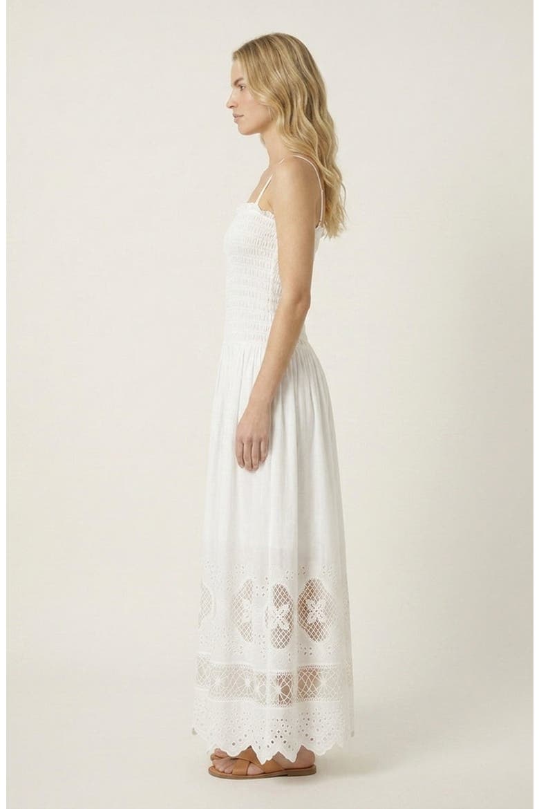 Smocked Bodice Maxi Dress, Alternate, color, White