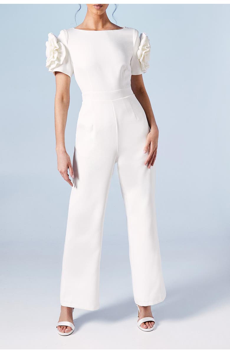 Coast 3D Flower Shoulder Bridal Jumpsuit, Alternate, color,
