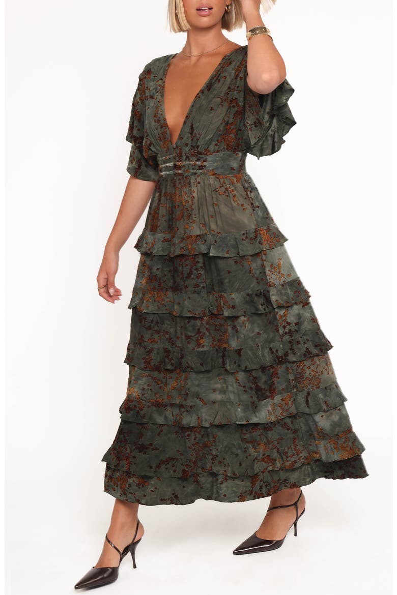 Wendi Print Tiered Maxi Dress, Alternate, color, JADE/ BROWN
