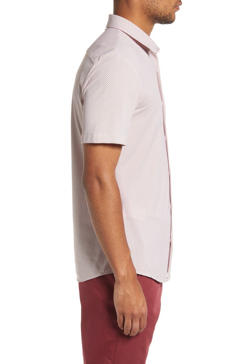 Ronn Slim Fit Geo Print Short Sleeve Button-Up Shirt, Alternate, color, DARK RED