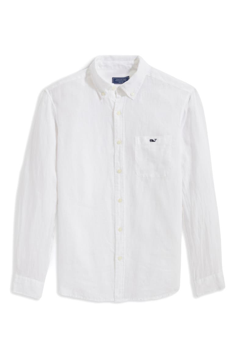 Linen Button-Down Shirt, Main, color, WHITE CAP