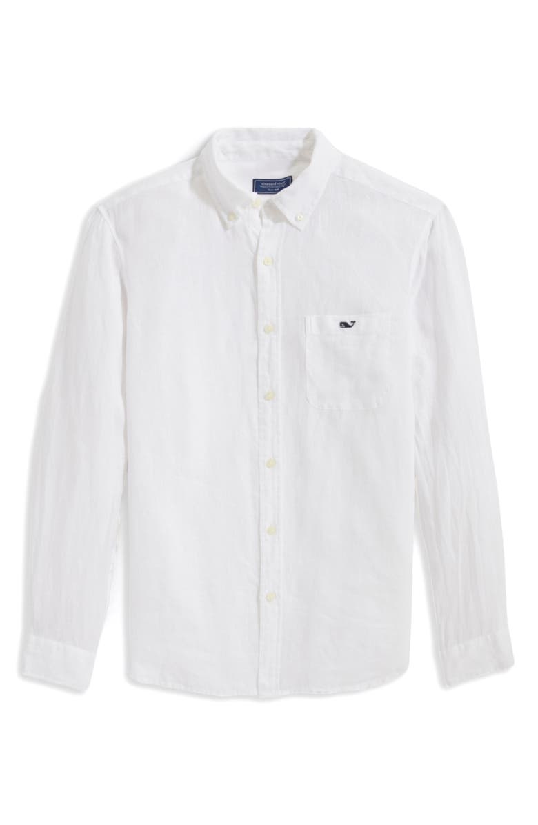 vineyard vines Linen Button-Down Shirt, Main, color, 