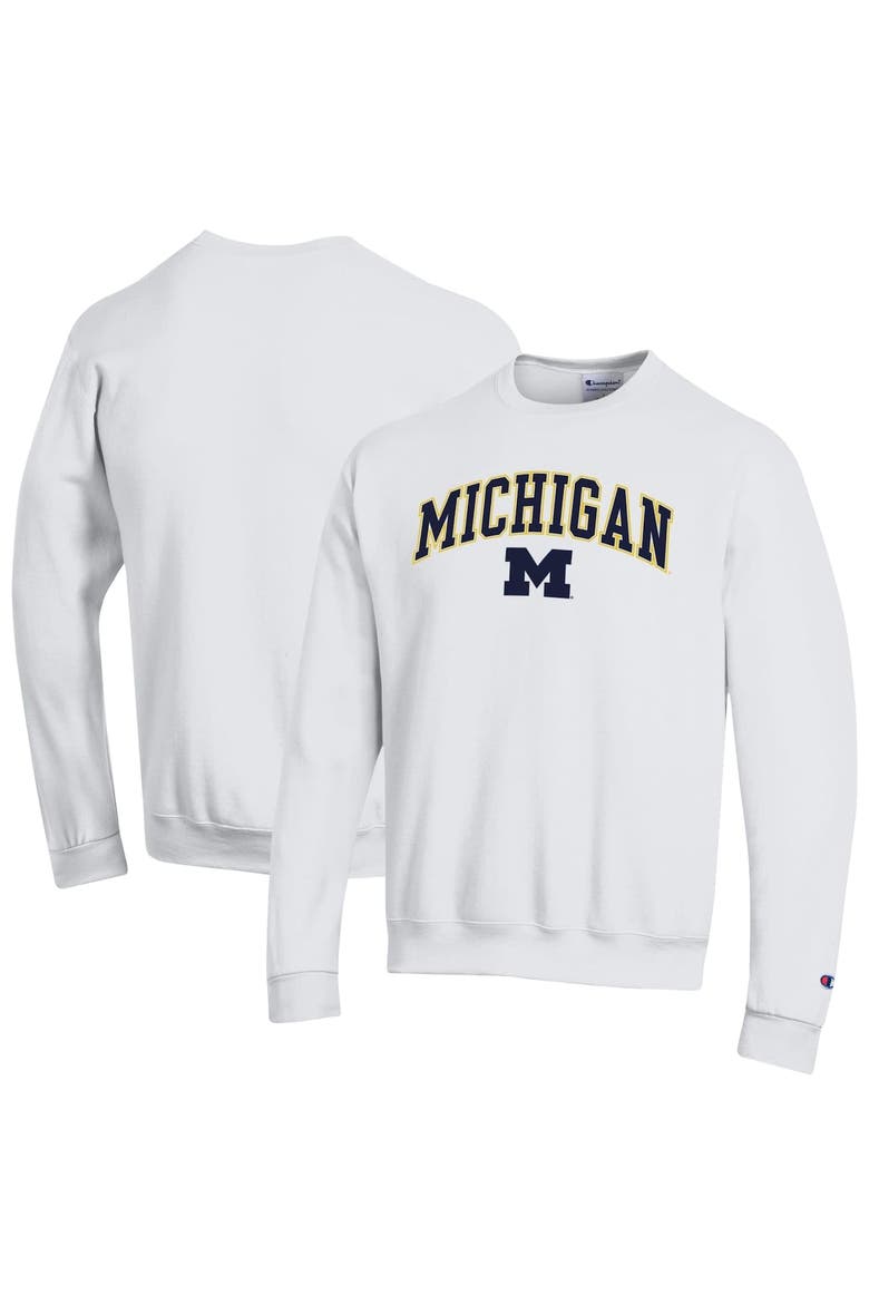 Men's Champion  White Michigan Wolverines Arch Over Logo Pullover Sweatshirt, Alternate, color, White
