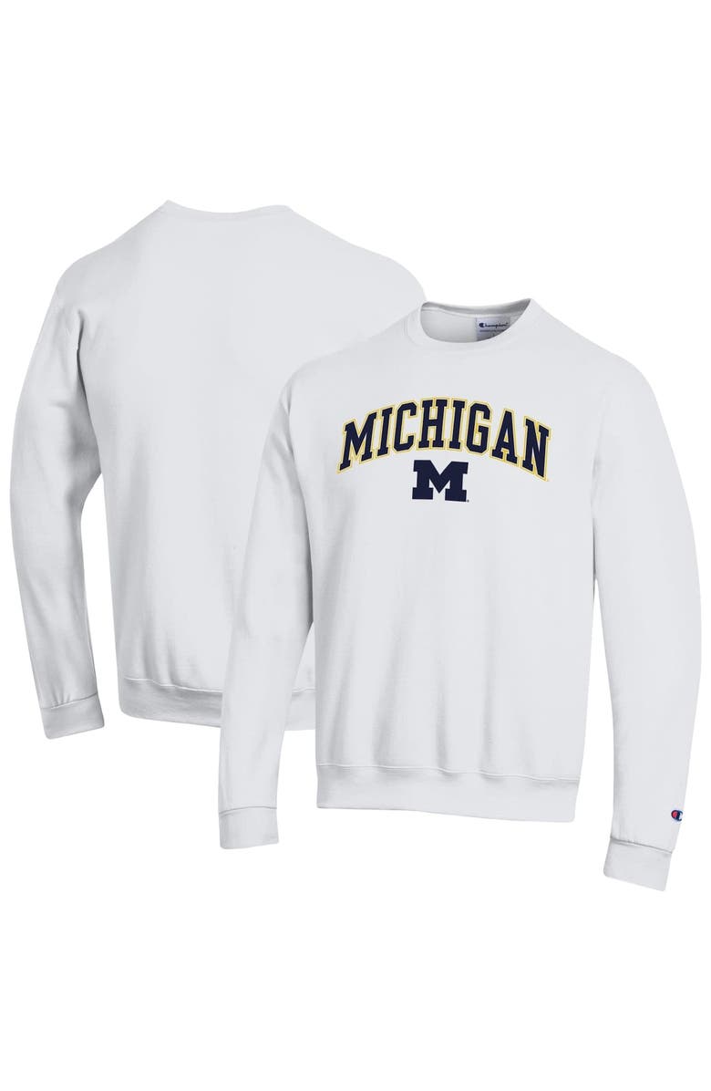 Champion Men's Champion  White Michigan Wolverines Arch Over Logo Pullover Sweatshirt, Alternate, color, White