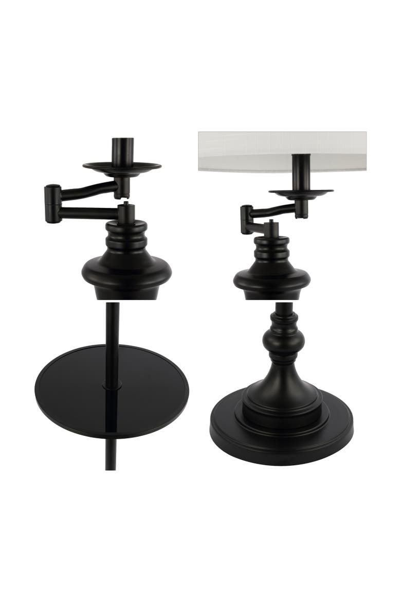 Cora Modern Metal LED Floor Lamp with Integrated Glass Side Table and Swing Arm, Alternate, color, Black