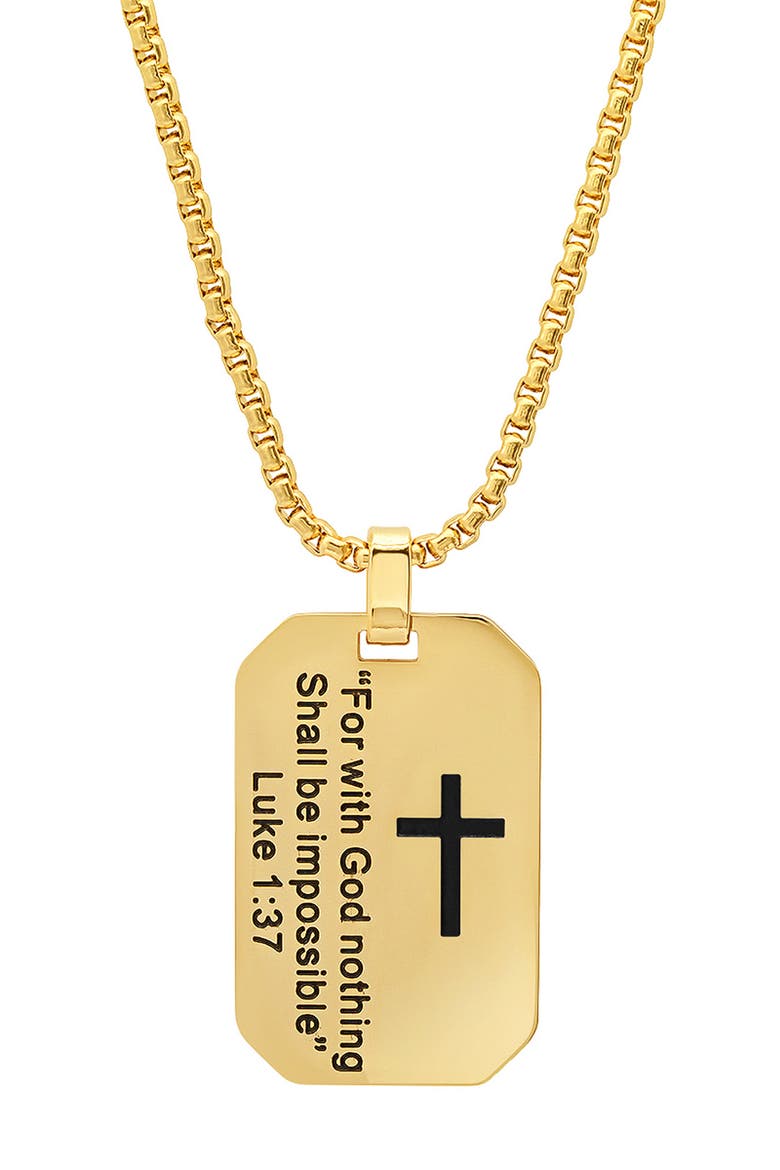 Men's 18K Gold Plated Stainless Steel Luke 1:37 Dog Tag Pendant Necklace, Main, color, GOLD