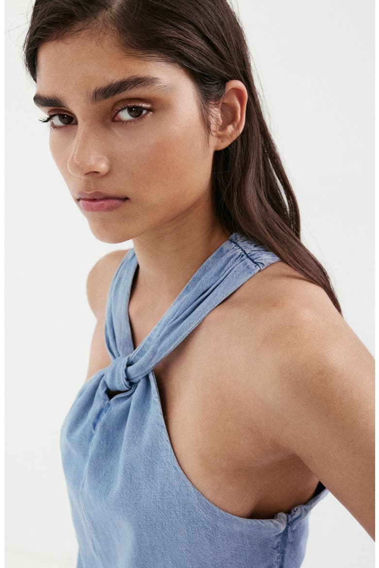 Crossed Strap Denim Top, Alternate, color, LIGHT BLUE