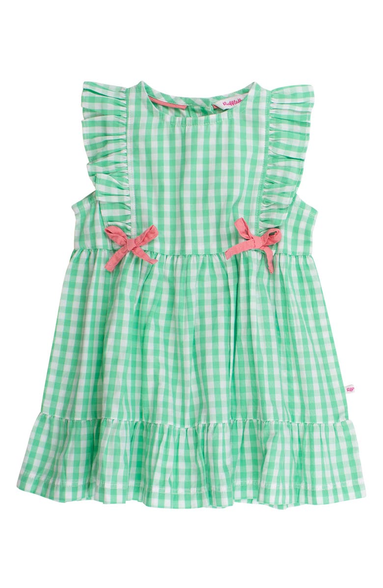 RuffleButts Sleeveless Pinafore Bow Dress, Main, color, Classic Spring Bud Gingham