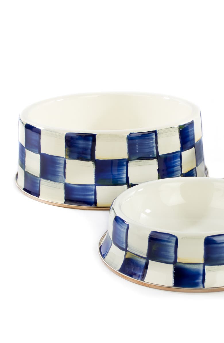MACKENZIE CHILDS Large Royal Check Pet Dish, Alternate, color, Royal