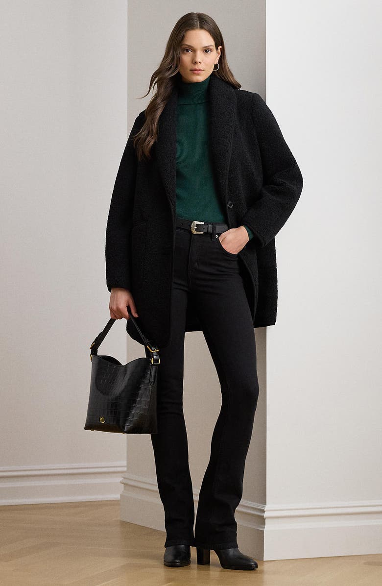 Lauren Ralph Lauren Shawl Collar Faux Shearling Coat, Alternate, color, Black