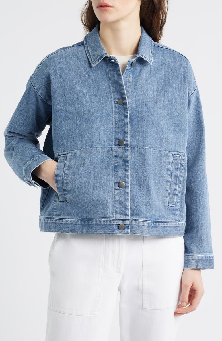 Eileen Fisher Classic Collar Organic Blend Denim Jacket, Alternate, color, Classic Indigo