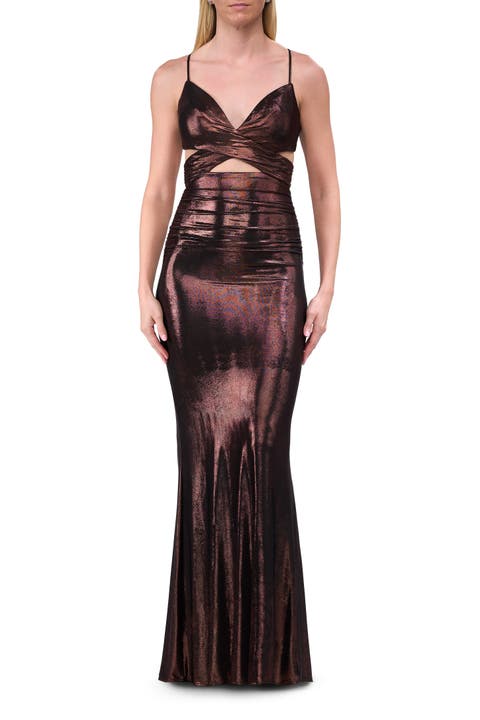 Cut Out Prom Dress with Metallic Stretch Jersey Fabric