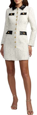 Mac Duggal Long Sleeve Button Up Collared Mini Dress