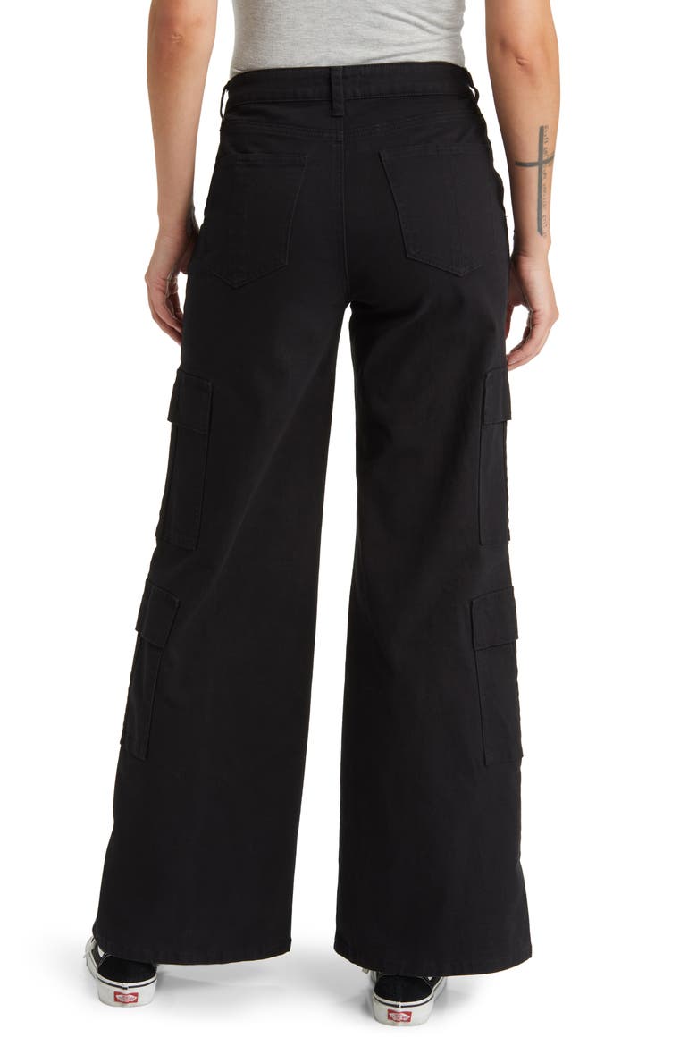 High Waist Wide Leg Cargo Jeans, Alternate, color, BLACK