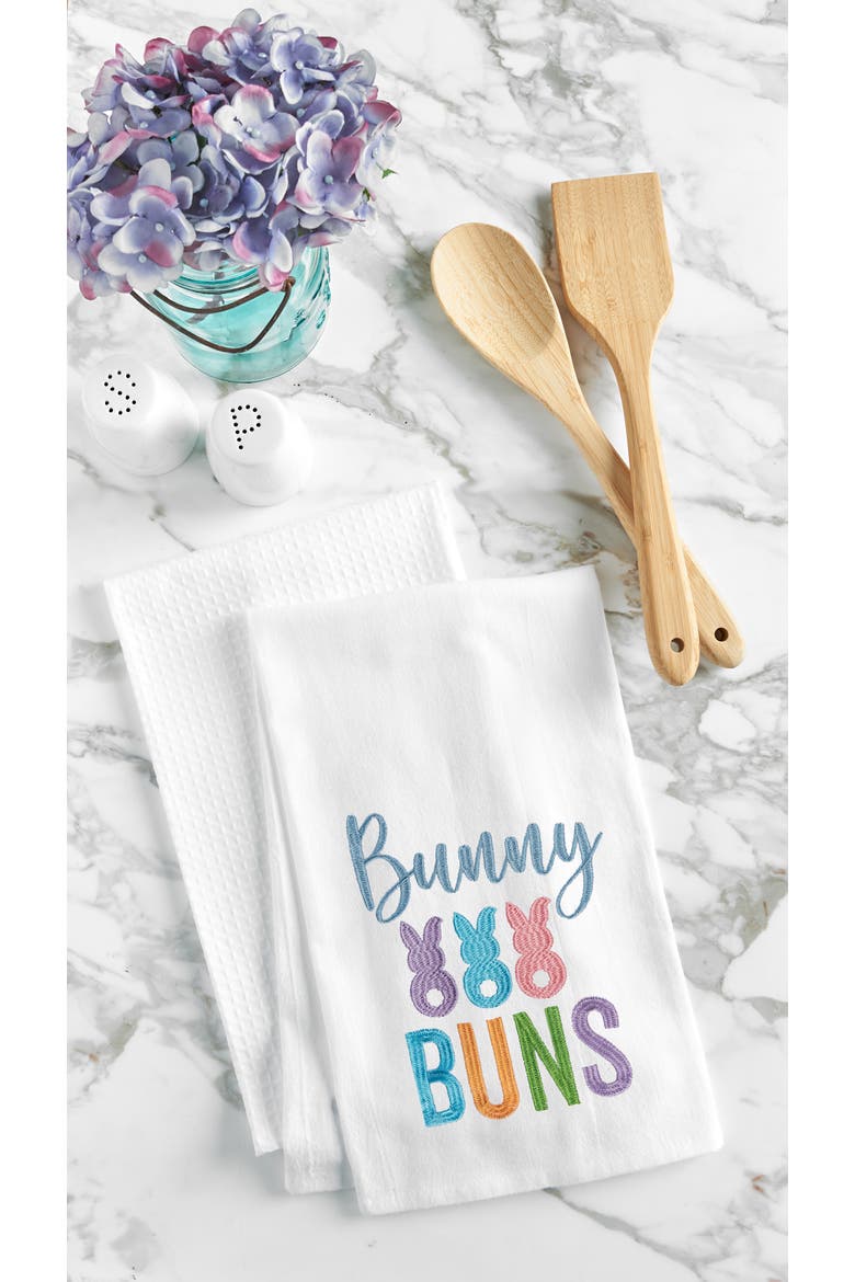 "Bunny Buns" Easter Rabbit Spring Theme Kitchen Dishtowel, Alternate, color, White