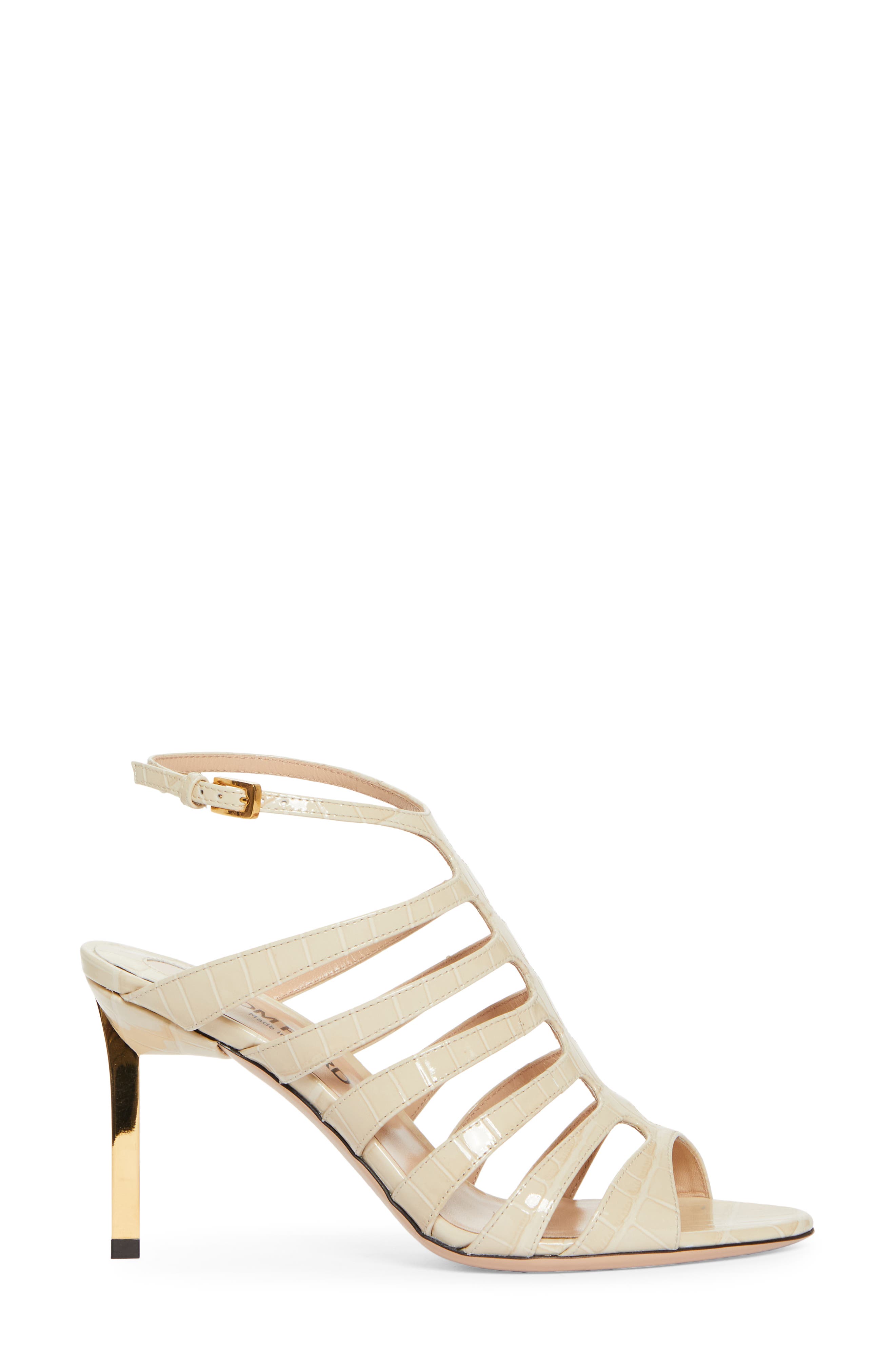 TOM FORD Croc Embossed Cage Sandal, Alternate, color, 