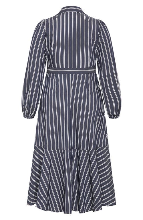 City Chic Brynn Stripe Faux Wrap High Low Dress In Blue